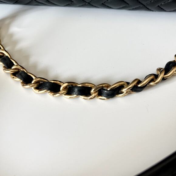 Tory Burch Fleming Leather Convertible Shoulder Bag Crossbody Black Chain Logo - Picture 7 of 11